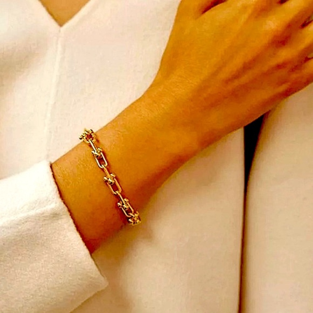 Brand new 14k gold Vermeil U link chain bracelet classy trendy statement - Picture 3 of 5
